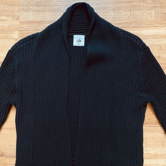 Cabi M Black Sweetheart Open Waterfall Cardigan Long Rib Knit Sweater Witchy - Picture 12 of 16